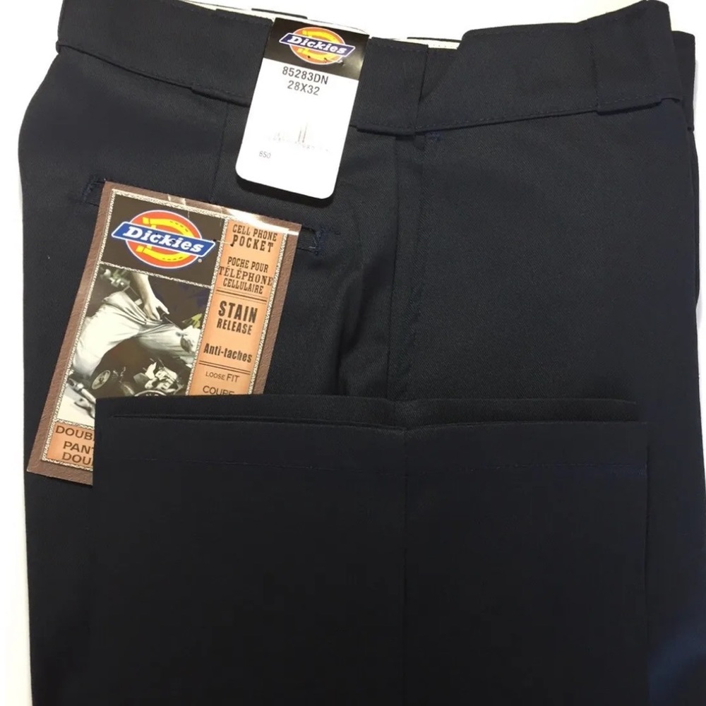 New Dickies Women Work Pants Double Knee Loose Fit 28 X 32 Navy Blue Flat Front